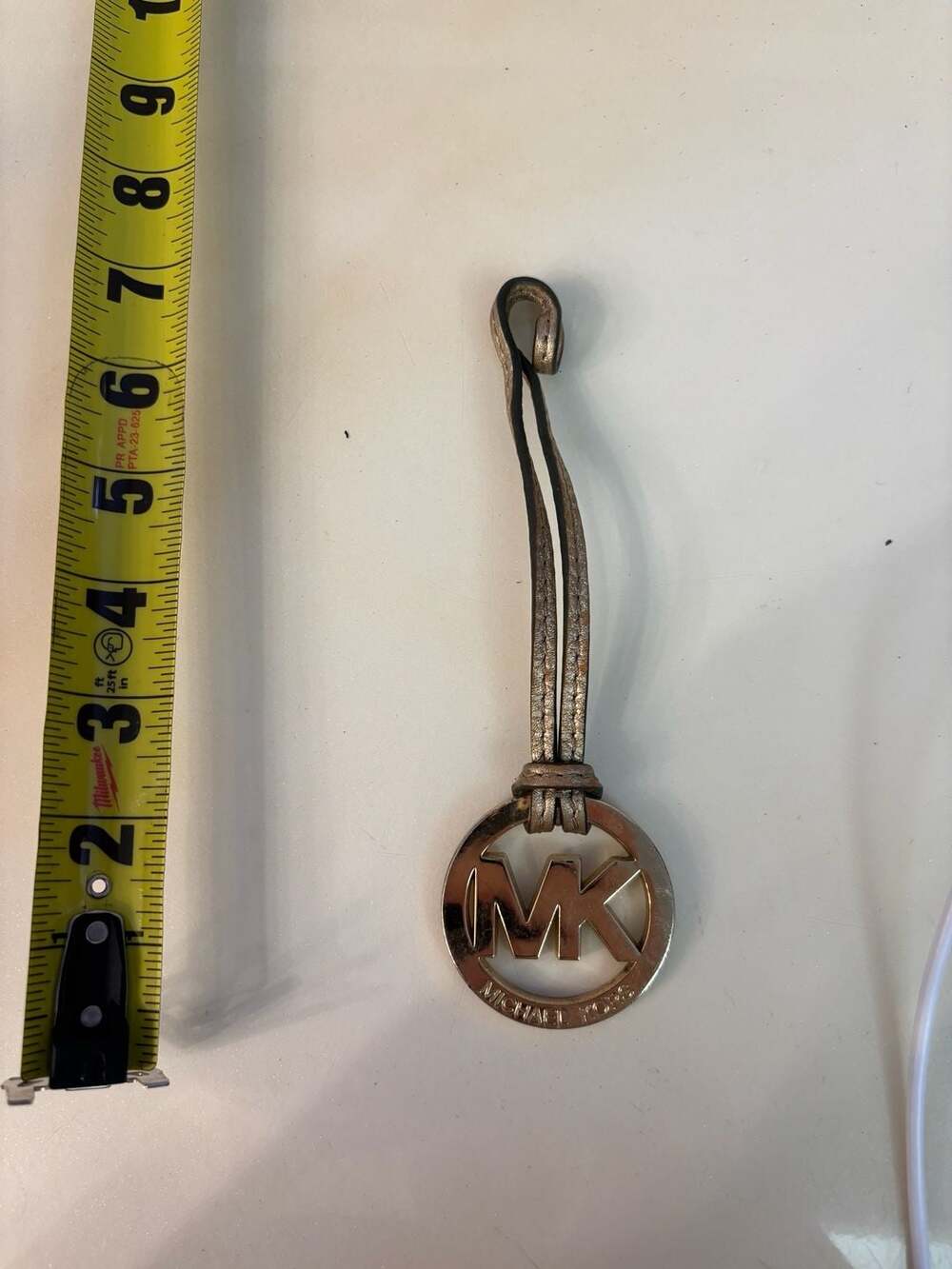 Michael Kors Gold Tone Bag Charm Fob Leather Brown Loop Keychain